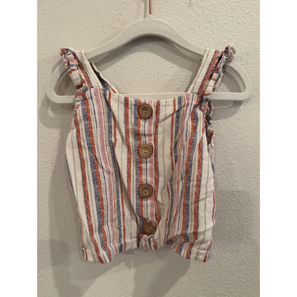Art Class Striped Button-Front Girls Crop Top XS (4/5)
